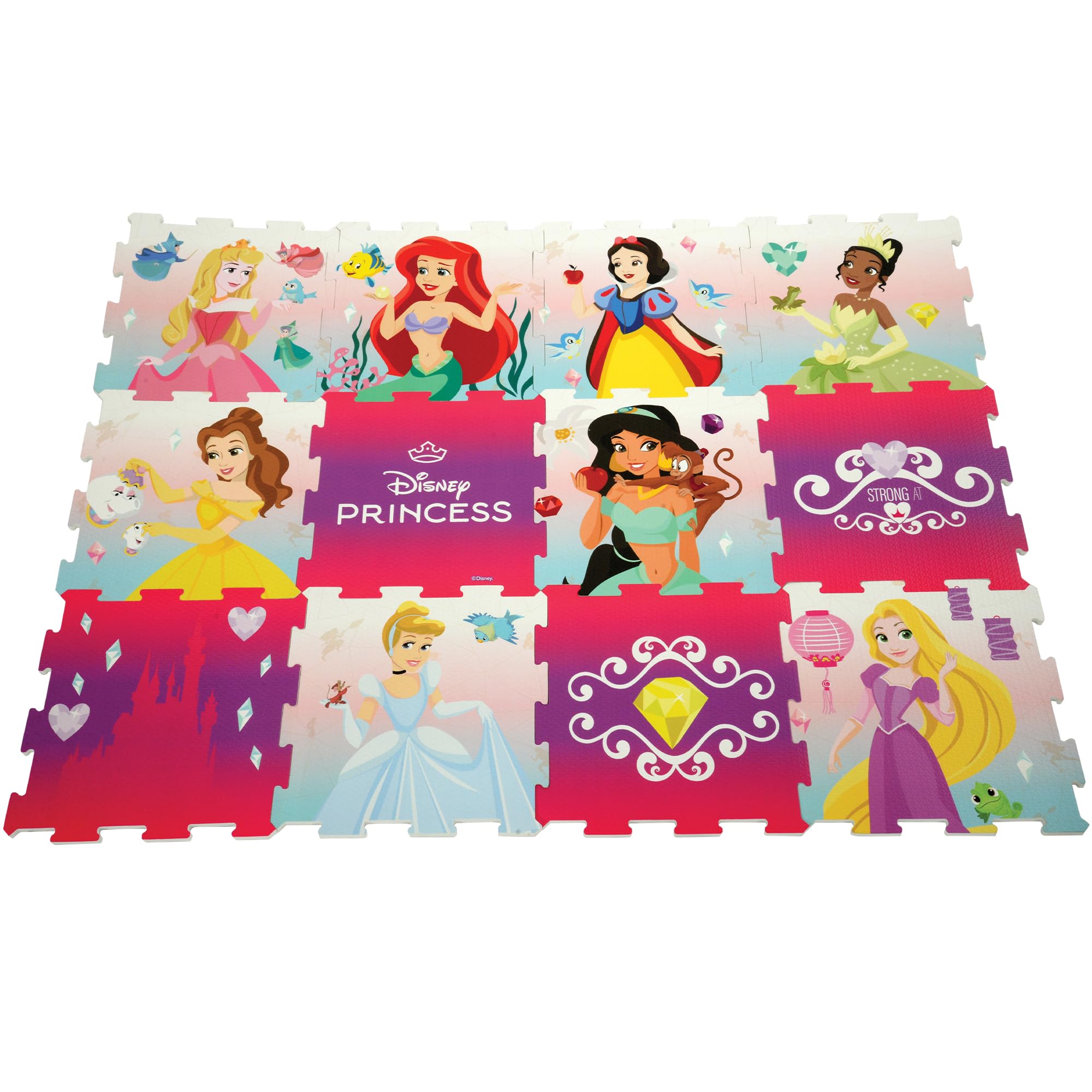 Disney Princess Foam Play Mats | Soft Baby Toddler Floor Mat Tiles for Play Pen, Tummy Time | 10mm Thick Interlocking 12 Piece Matting for Children