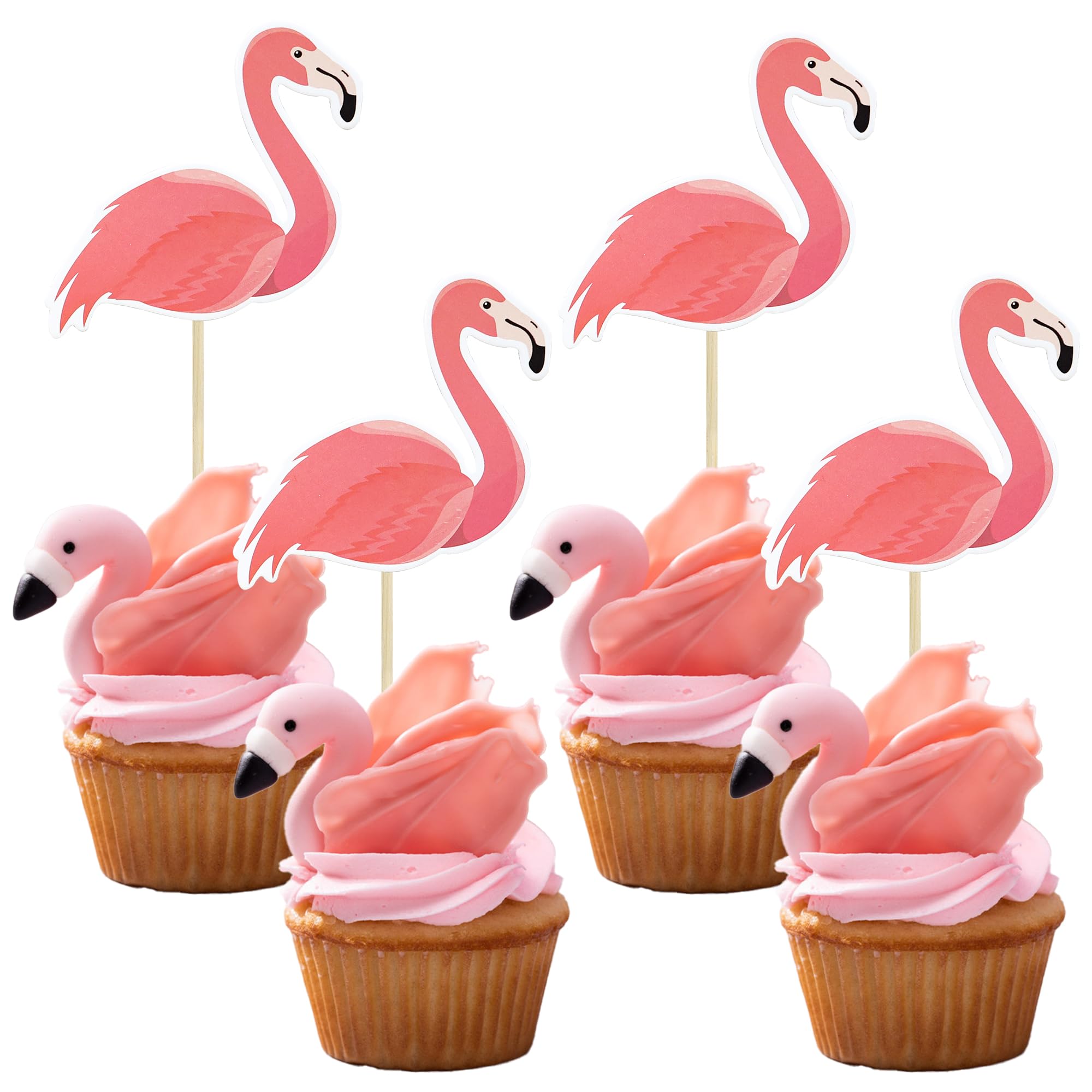 Ephlyn 36Pcs Flamingo Cupcake Toppers Summer Tropical Cupcake Toppers Aloha Cake Decorations for Luau Hawaiian Theme Baby Shower Flamingo Birthday