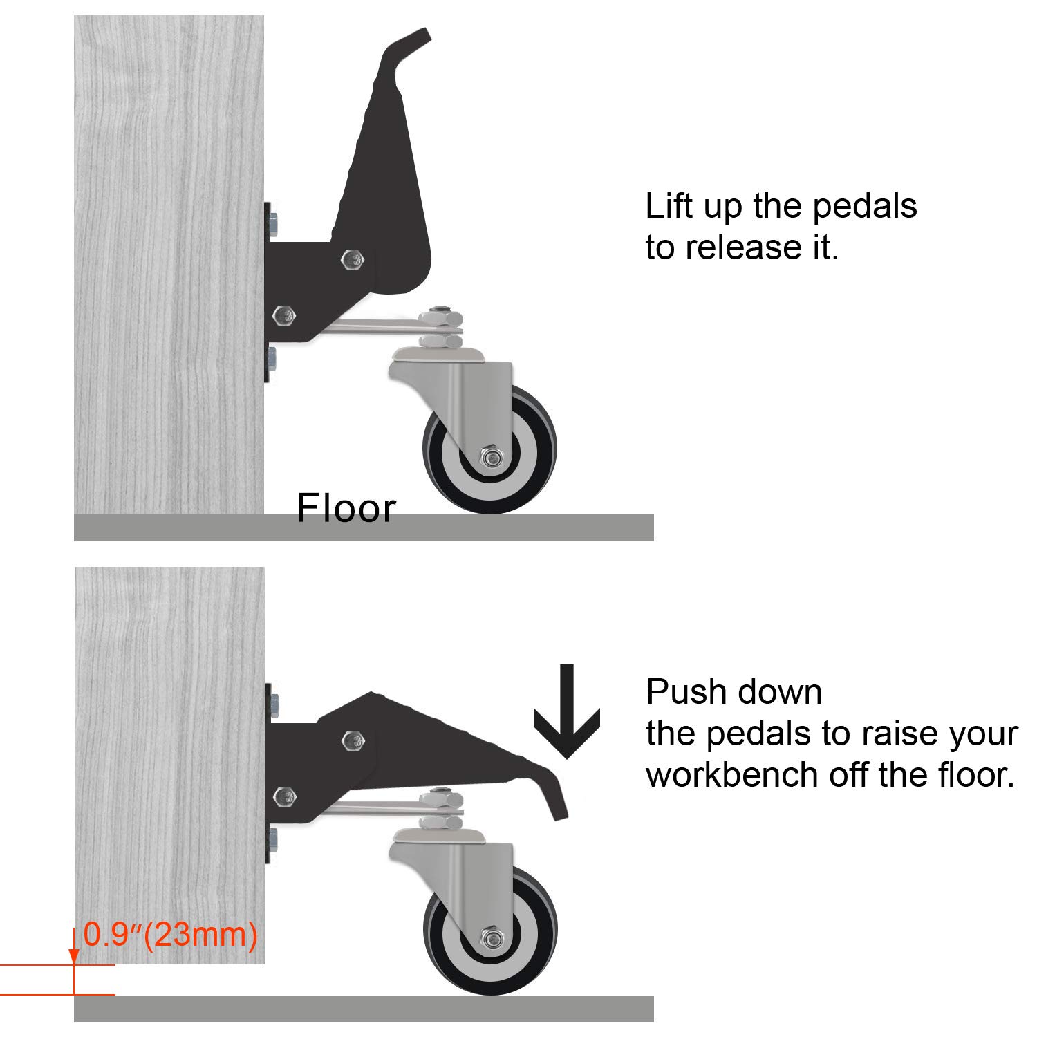 Eapele Workbench Casters Set of 4, Heavy Duty Steel Retractable Wheels, Capacity 600lbs, 360°Rotation Silent and Smooth Rolling