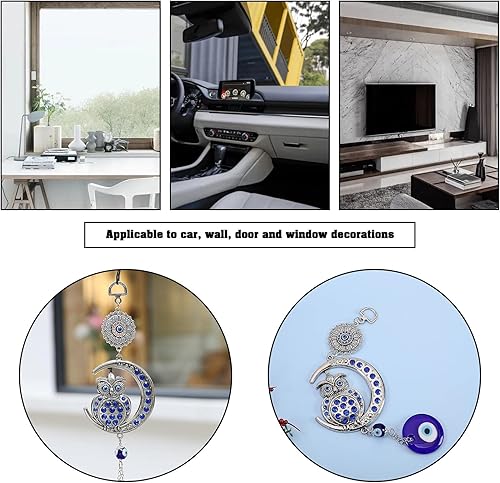 Miniatura 3 de eMagTech Decoración azul contra el mal de ojo, adorno colgante de búho, colgante de luna, amuleto para colgar en la pared, accesorios para el