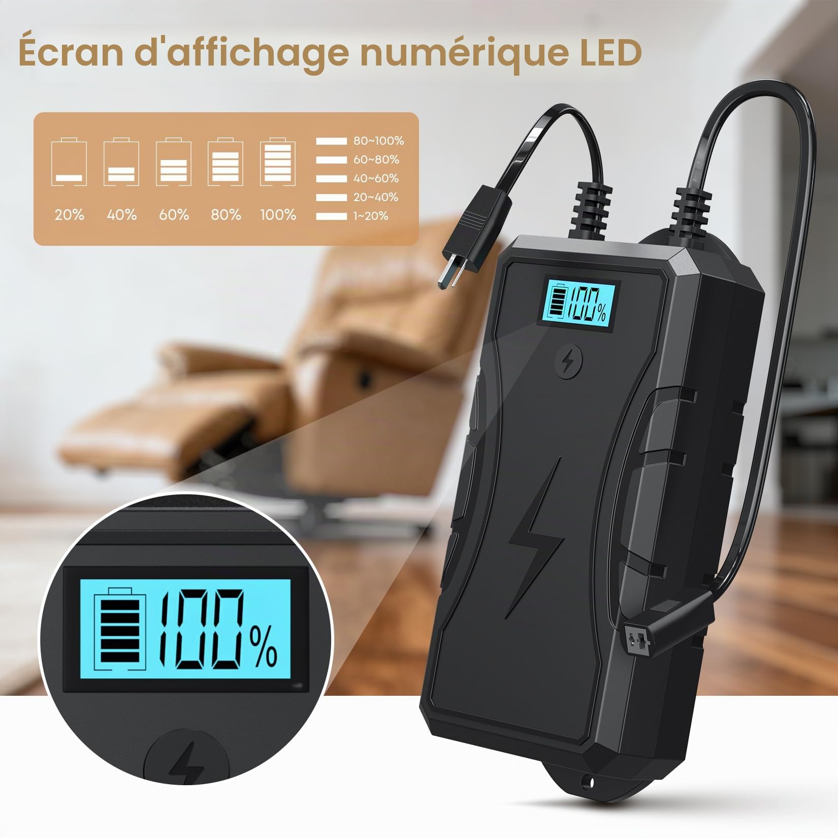 Batterie pour Meubles 2500 mAh, Chargeur Universel pour chaises Longues électriques et canapés, connecteur 2 Broches