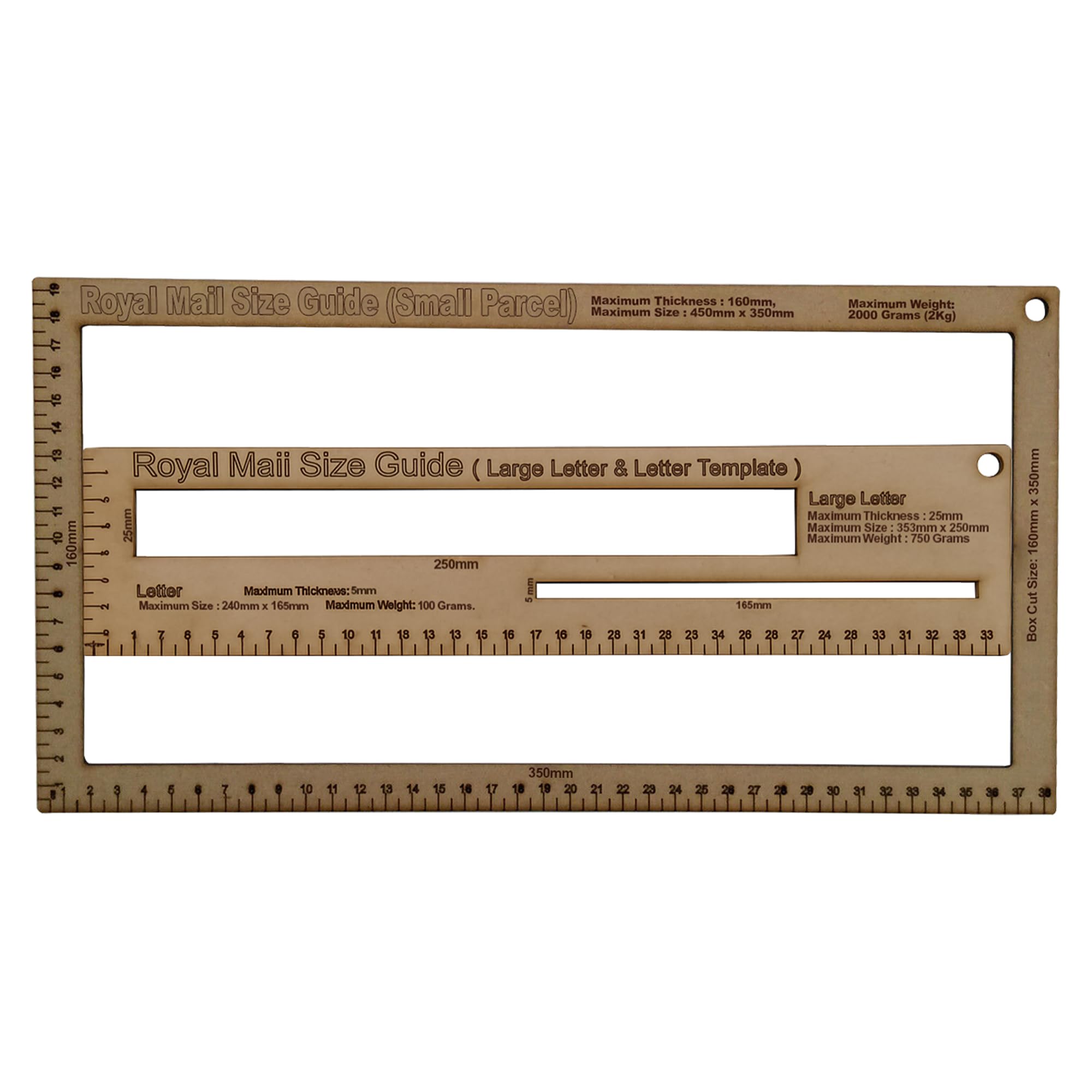 Trimming Shop 3pcs UK Shipping Mail PIP Template, Wooden Postal Size Guide for Large Letter, Small Letter and Parcel Categories, Royal Mail Pricing in Proportion Ruler, Durable 3-Size Gauge Tool