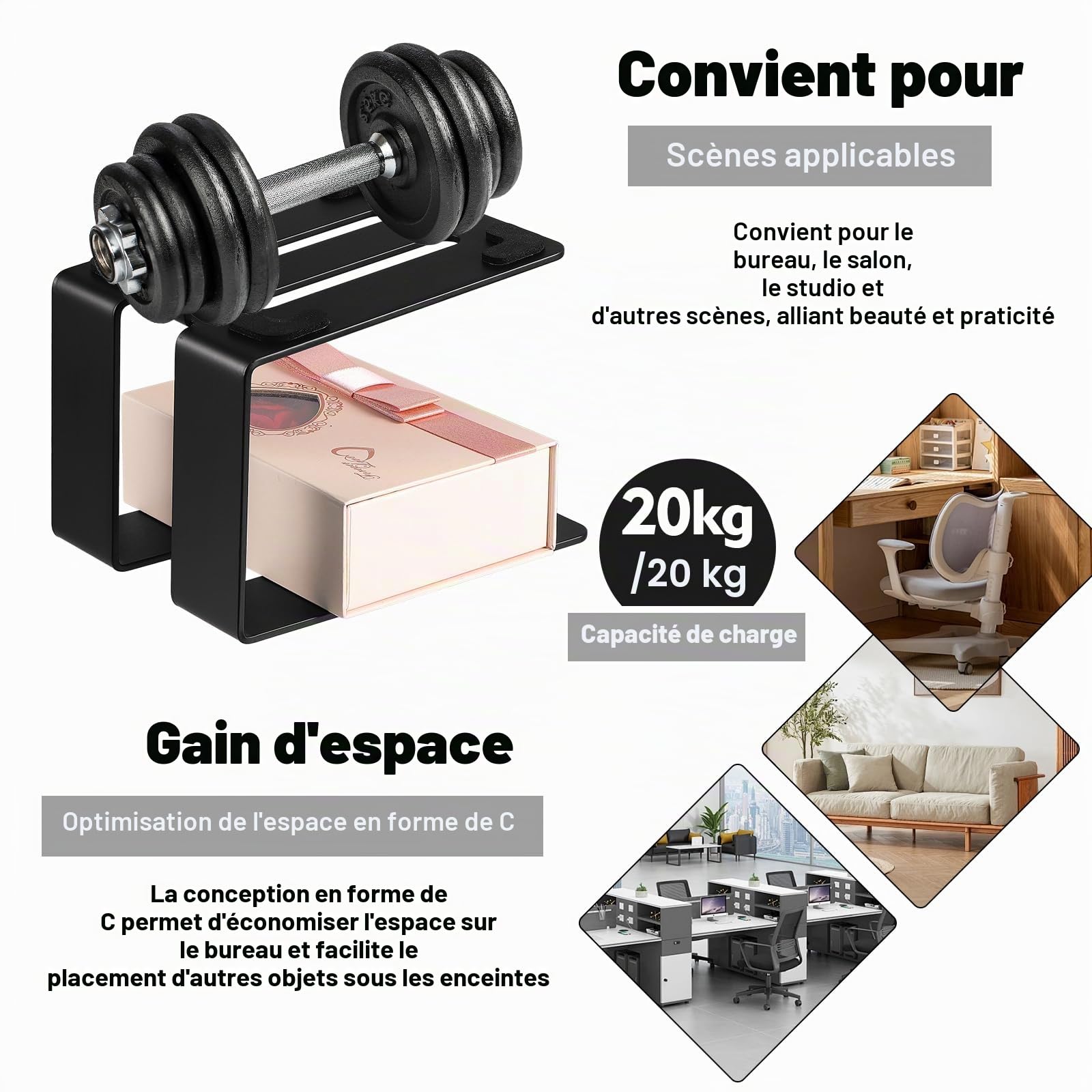 2 Supports de Haut-Parleurs de Bureau, Support de Moniteur de Studio Professionnel Anti-Vibration, Capacité de Charge 20kg par Supports d'Enceintes de Bureau Pieds Enceintes, Inclinée 5°（B）