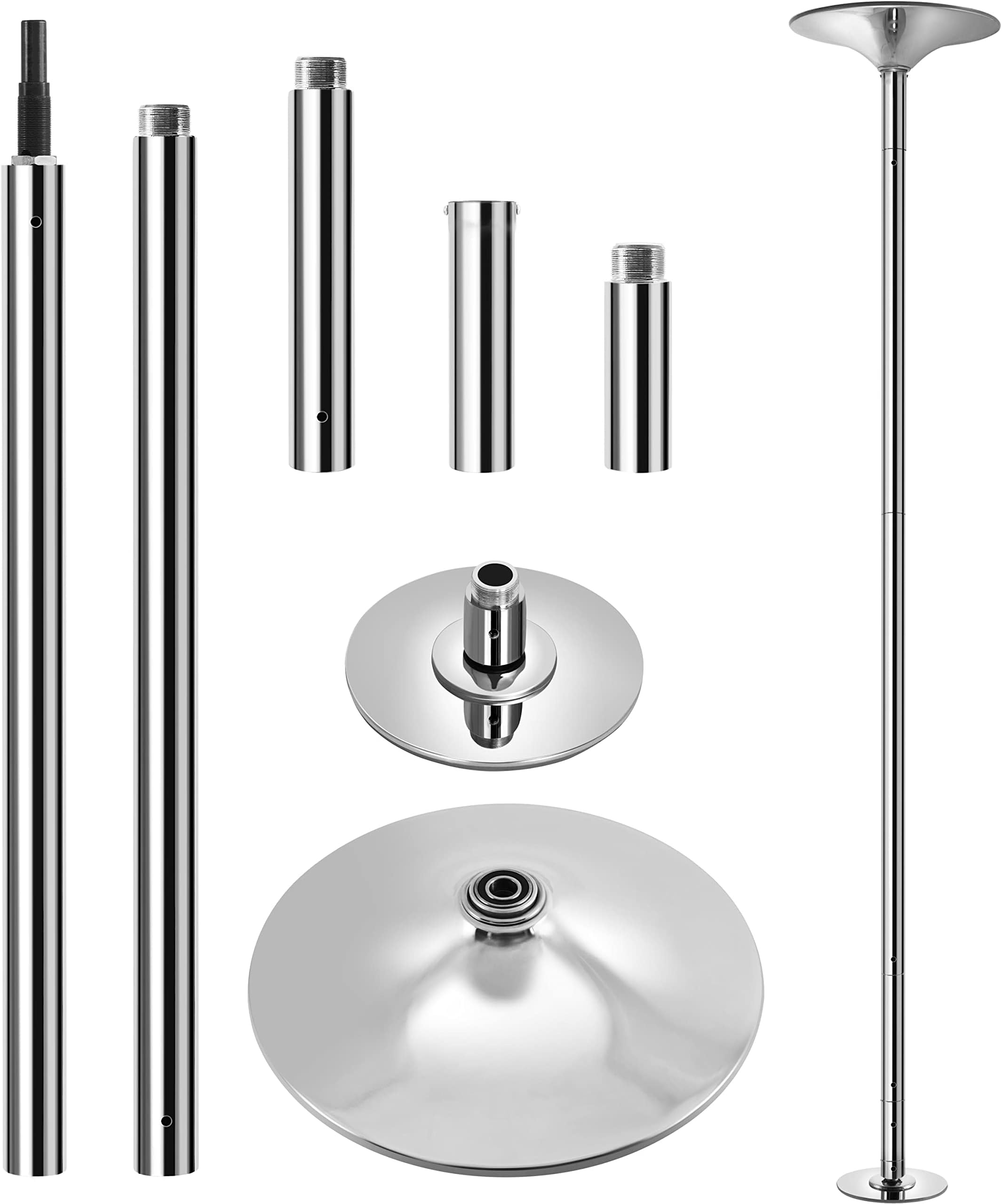 Professional Dance Pole Spinning Static Dancing Pole Portable Removable 45mm Dance Pole Kit for Exercise Club Party Pub Home w/Tools, Silver/Gold