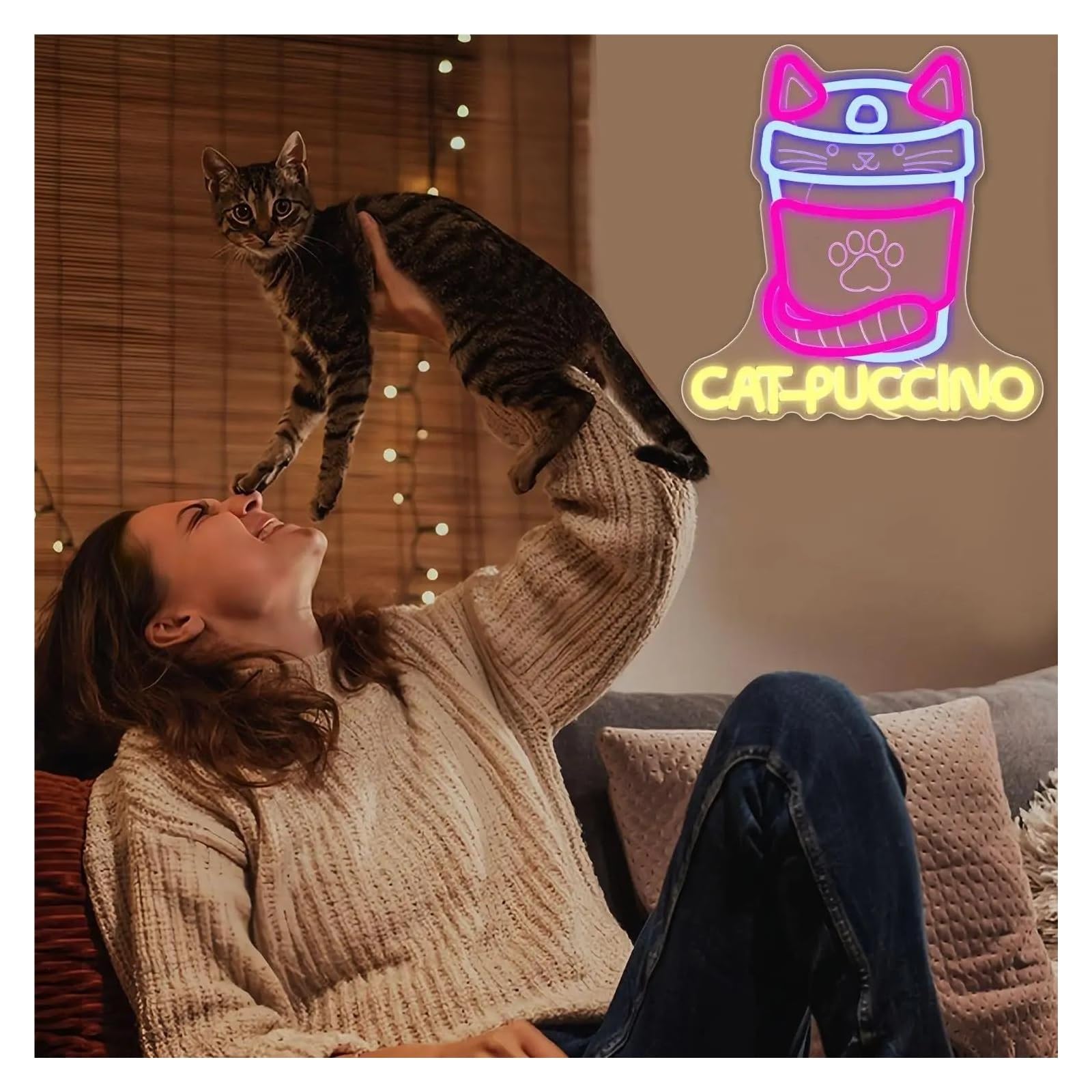 néon signe Panneau Néon En Forme De Chat Alimenté Par USB, Décoration Murale Pour Café, Maison, Dessert, Café, Restaurant, Chambre De Fille,33cmх31.8cm