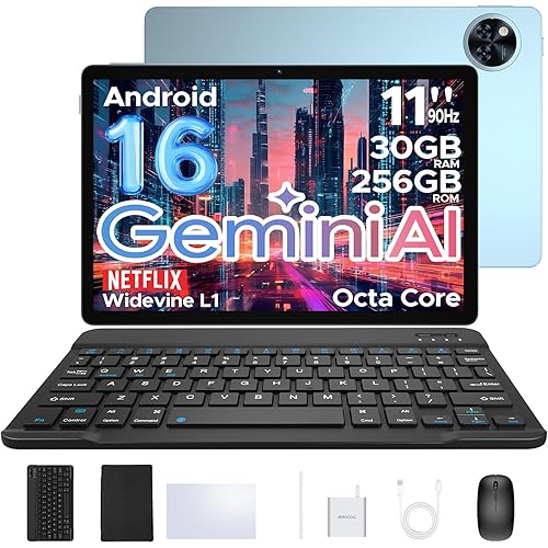 DOOGEE U11 Pro Android 16 Tablet, 11 inch Tablet, 30GB+256GB/2TB TF,8580mAh,Octa-Core,90Hz Display,1080P,5G WiFi,Widevine L1,BT5.0,13MP+5MP, Face ID/OTG with Pen, Keyboard, Mouse&Case