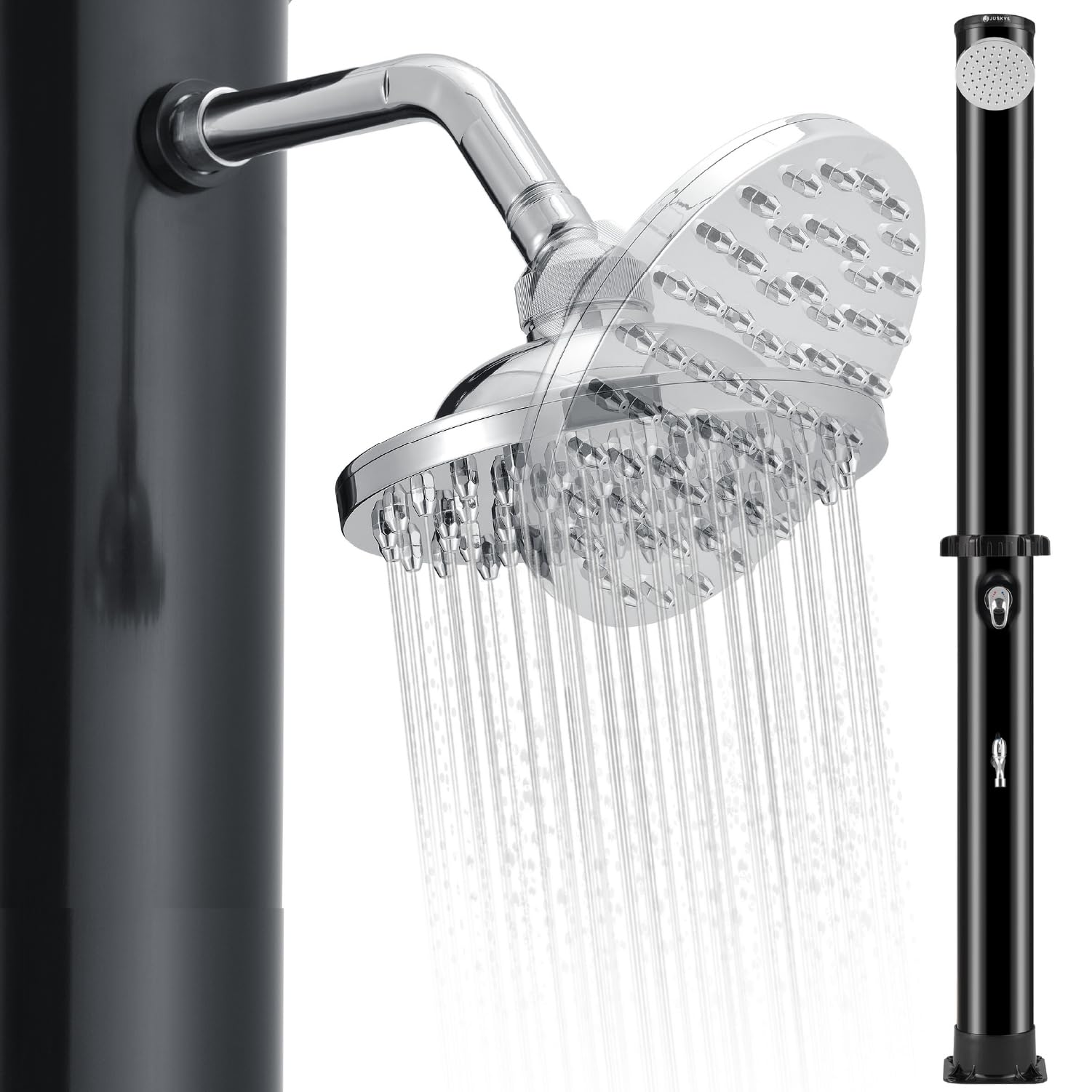 Juskys Douche Solaire Exterieur Victoria 35 litres - 217 cm - Jusqu'à 60 °C - Pommeau de Douche pivotant, Douche de Pied et raccord pour Tuyau d'arrosage - Douche de Jardin, d'extérieur