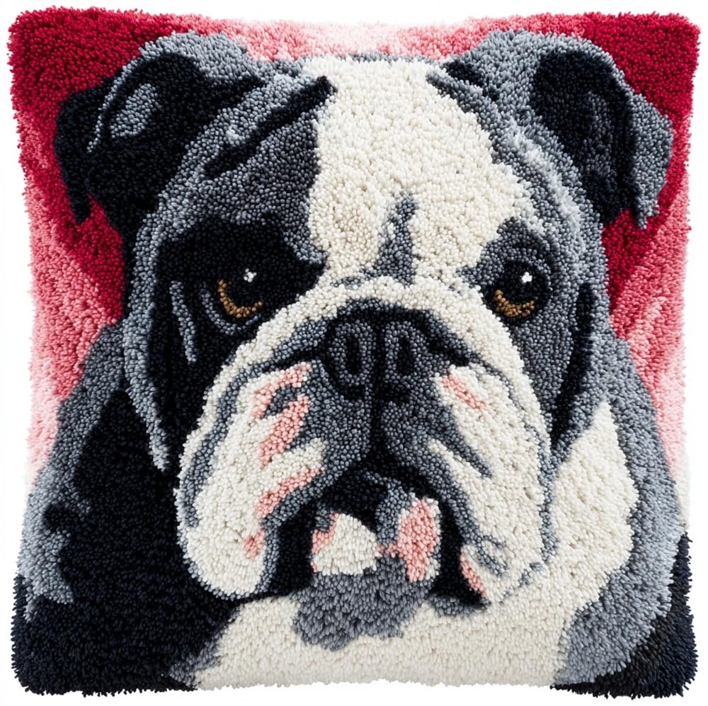 FWRTYCB Latch Hook Kits for Adults Bulldog Latch Hook Pillow Cushion Case