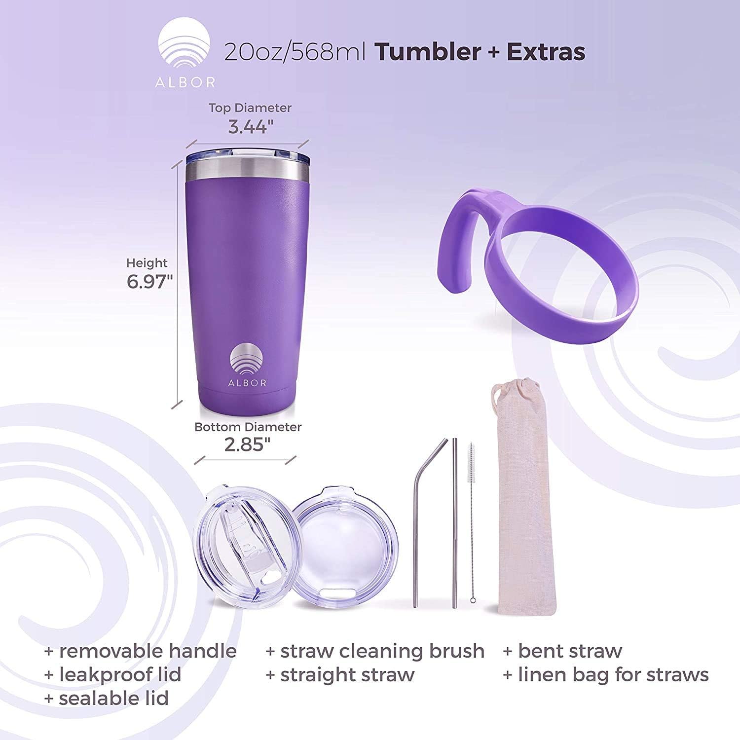 60% Off Discount ALBOR Triple Insulated Stainless Steel Tumbler 20 oz Purple Coffee Travel Mug With Handle