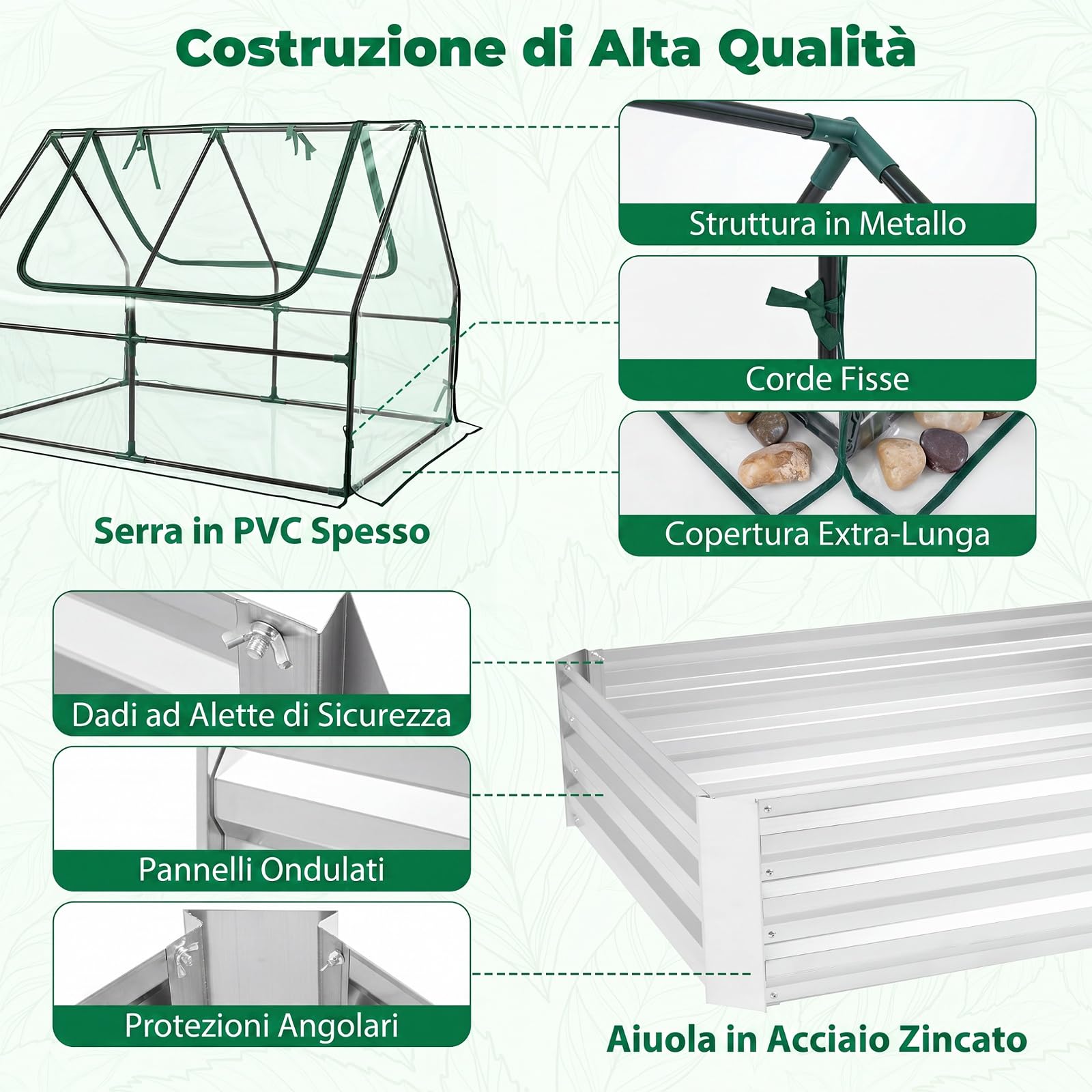 COSTWAY Orto Rialzato con Serra, Base Aperta e Copertura Apribile | Fioriera da Giardino in Metallo Zincato, Letto Rialzato Rettangolare da Giadino, Cortile e Balcone, 127 x 97 x 93 cm