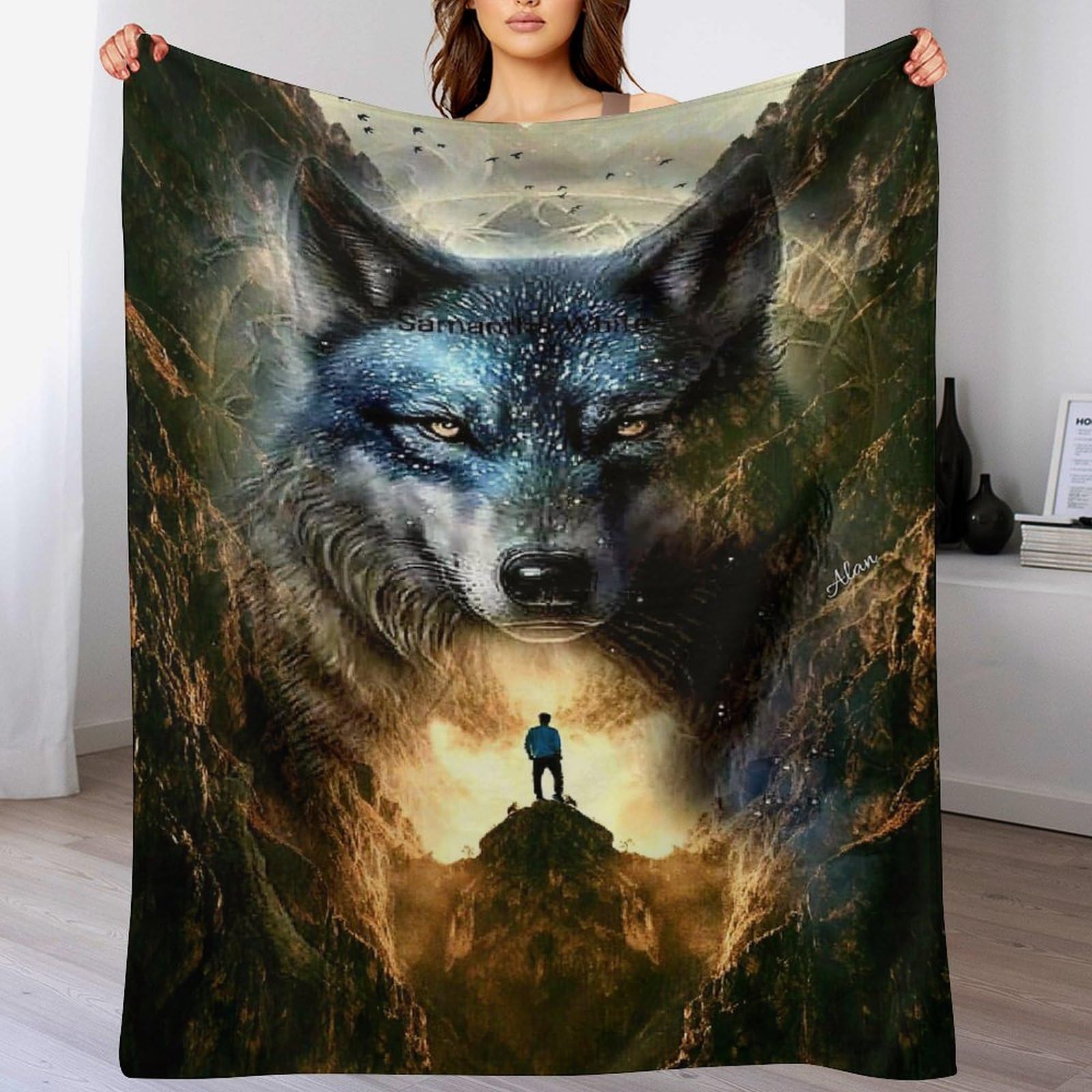 Couverture loup hypoallergénique en flanelle respirante pour enfants et adultes