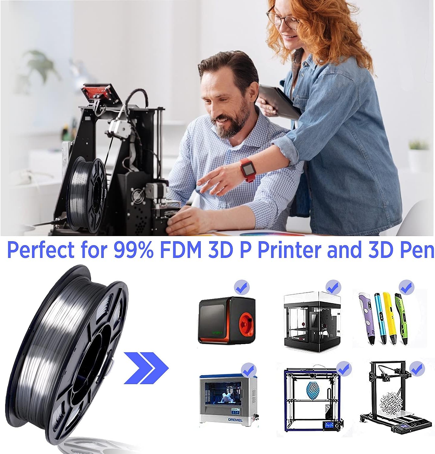 review Silk PLA 3D Printer Filament 1.75mm Bundle,Shiny Silk Gold Silver White Red Metallic pla 3D Printing Filament 4 Pack Each Small Spool 0.25kg Multipack
