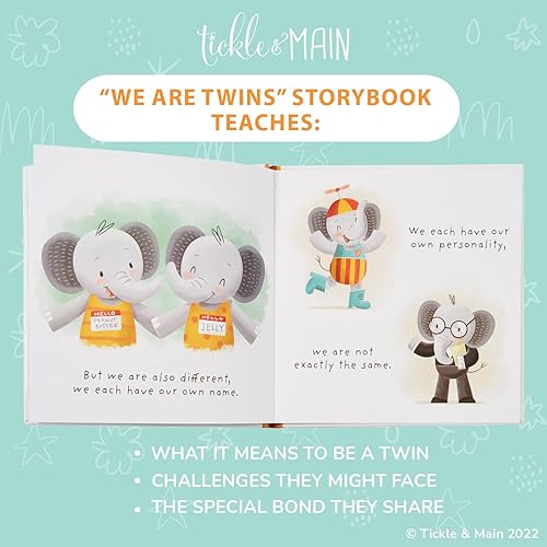 Miniatura 5 de Tickle & Main We Are Twins - Juego de regalo de 3 piezas para recién nacidos y bebés, multicolor, libro de rima para bebés y 2 sonajeros de elefante