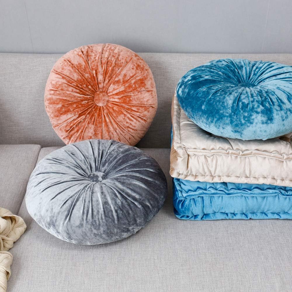 Round Cushions Pillows,15.74in Velvet Pleated Round Pumpkin Throw Pillow Couch Cushion Floor Pillow for Sofa Chair Bed Car Home Decorative