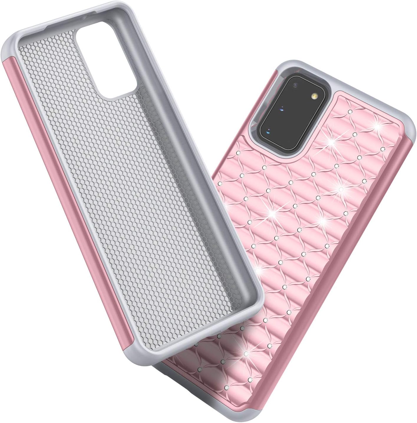 TILL for Galaxy S20 Case, S20 5G Phone Case for Girl Women, Studded Rhinestone Crystal Bling Diamond Sparkly Luxury Shock Absorbing Hybrid Defender Rugged Slim Glitter Case Cover [Rose Gold]