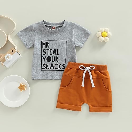 Miniatura 2 de Conjunto de ropa de verano para bebé y niño, camiseta de manga corta con estampado de letras y pantalones cortos de cintura elástica