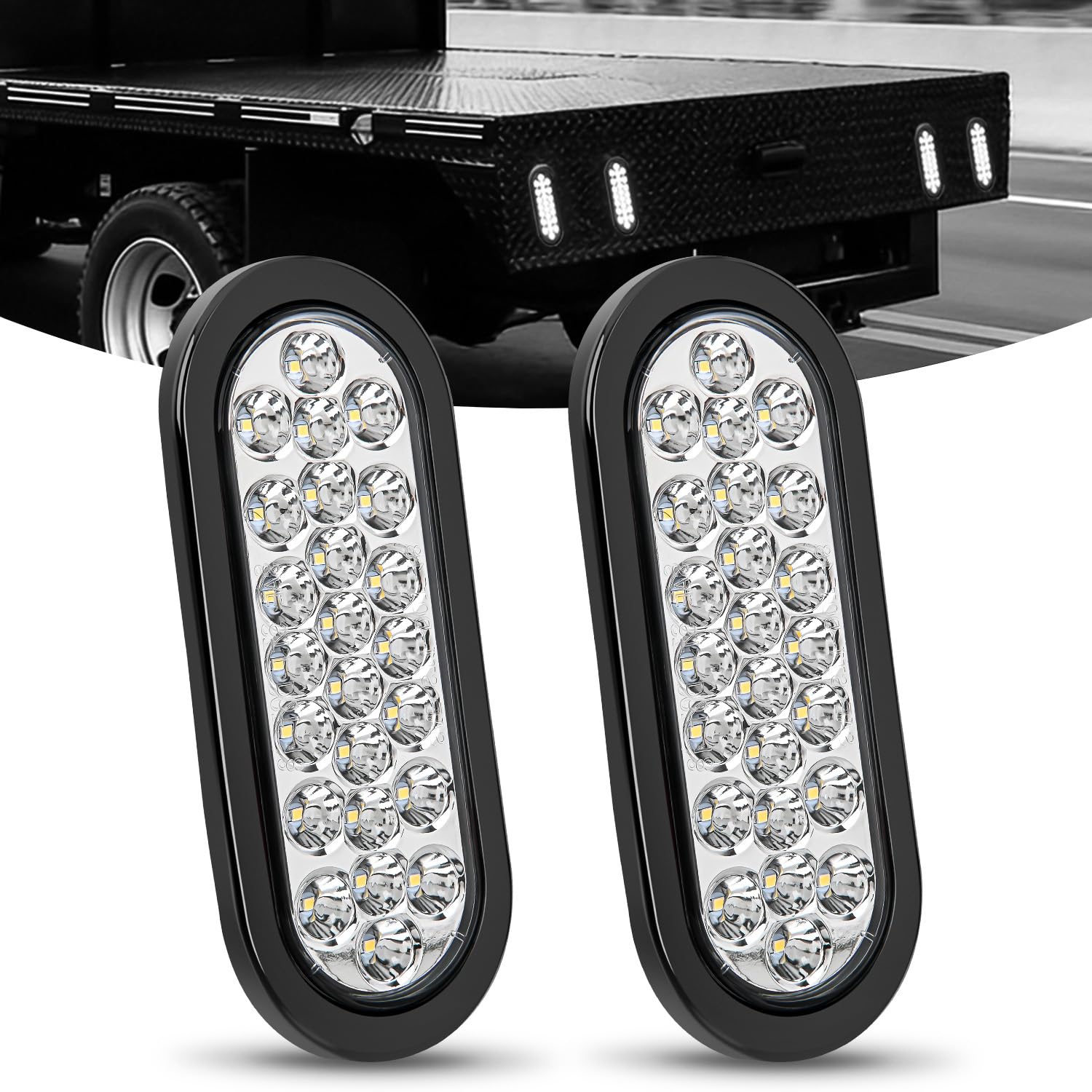 Nilight 6" Oval Trailer Tail Light 2PCS White 24LED Reverse Lights