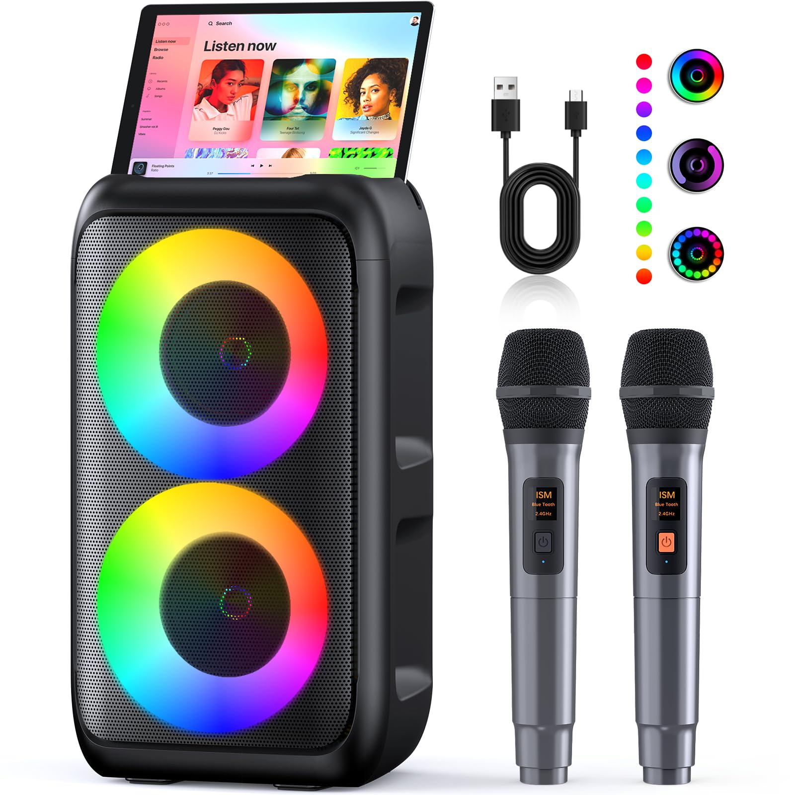 Karaoke Maschine (2026 Neueste Generation) | Karaoke Anlage mit 2 Mikrofone Bluetooth Lautsprecher | Unterstützt TV/Smartphone/iPad/TWS/AUX/USB/FM | Für Party, Geburtstag, Rede, PA-Endstufen