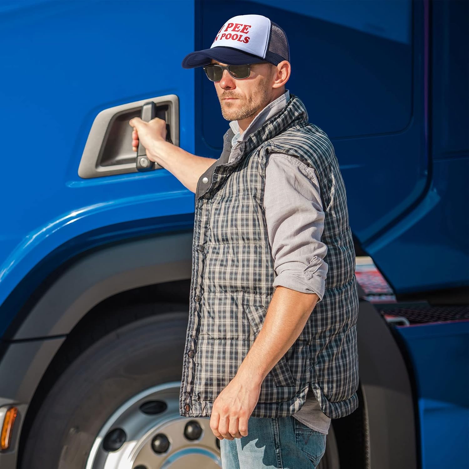 Jiuguva 2 Pieces Funny Trucker Cap I Pee in Pools Hat Funny Dare Gag Gift Joke American Flag Hat - Image 6