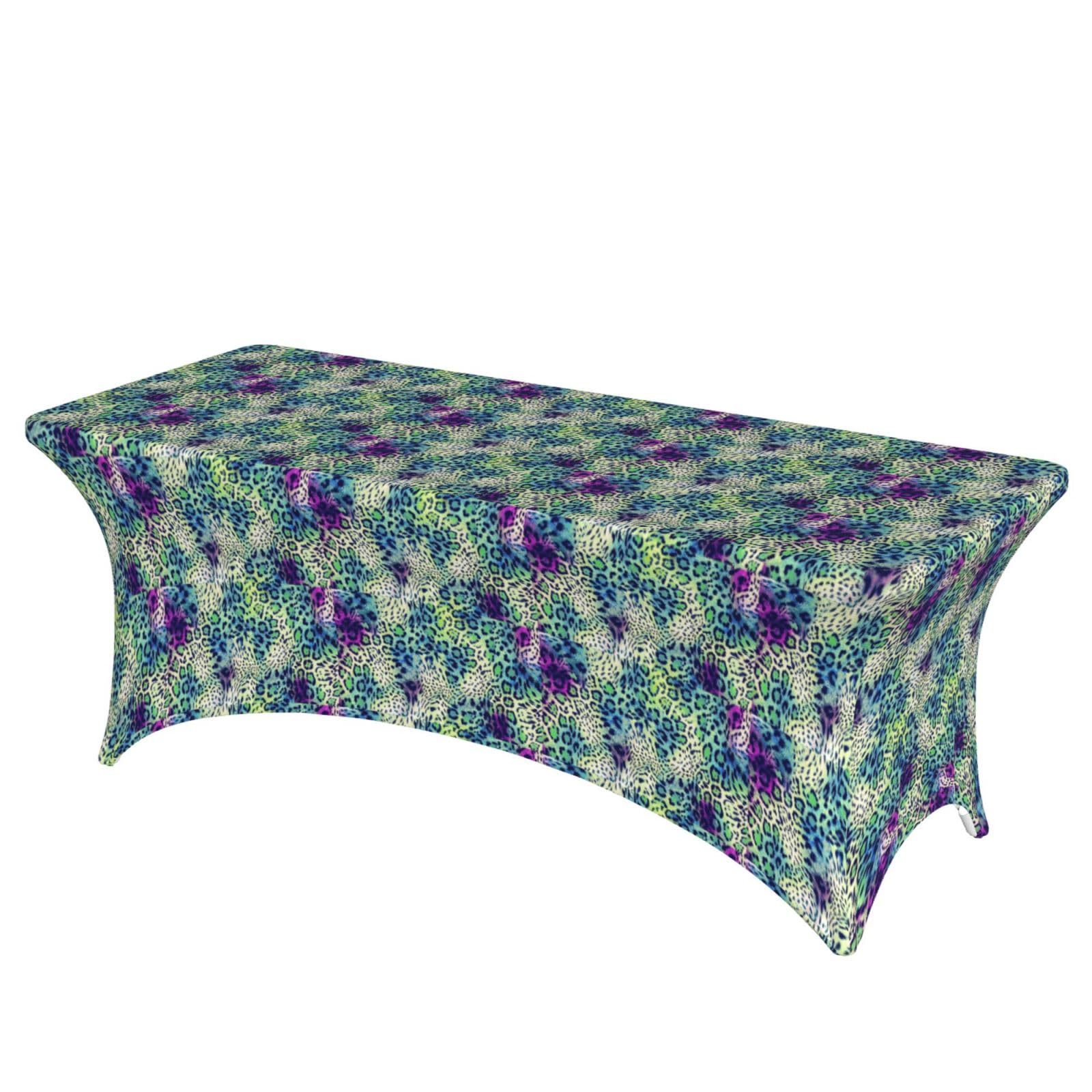 AYYQWE Green Leopard Print Elastic Rectangular Tablecloth For Banquet Outdoor Picnics Office Table Cover