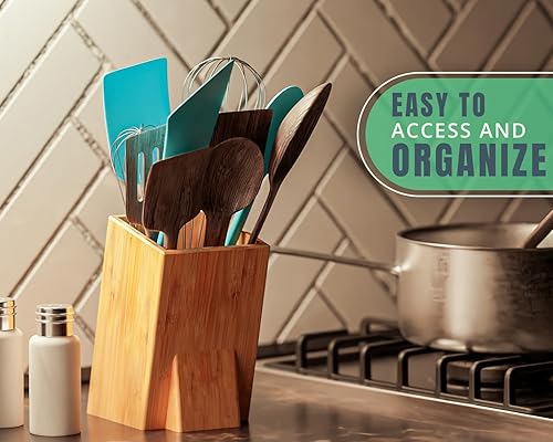 Miniatura 5 de Comfify Soporte para utensilios de bambú para encimera – Organizador grande vertical moderno – Utensilio para encimera de cocina
