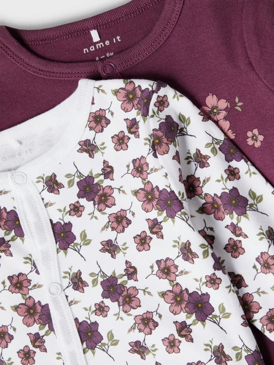 Name IT Nbfnightsuit 2p W/F Prune Purple Noos Mamelucos para bebés y niños pequeños Bebé-Niñas
