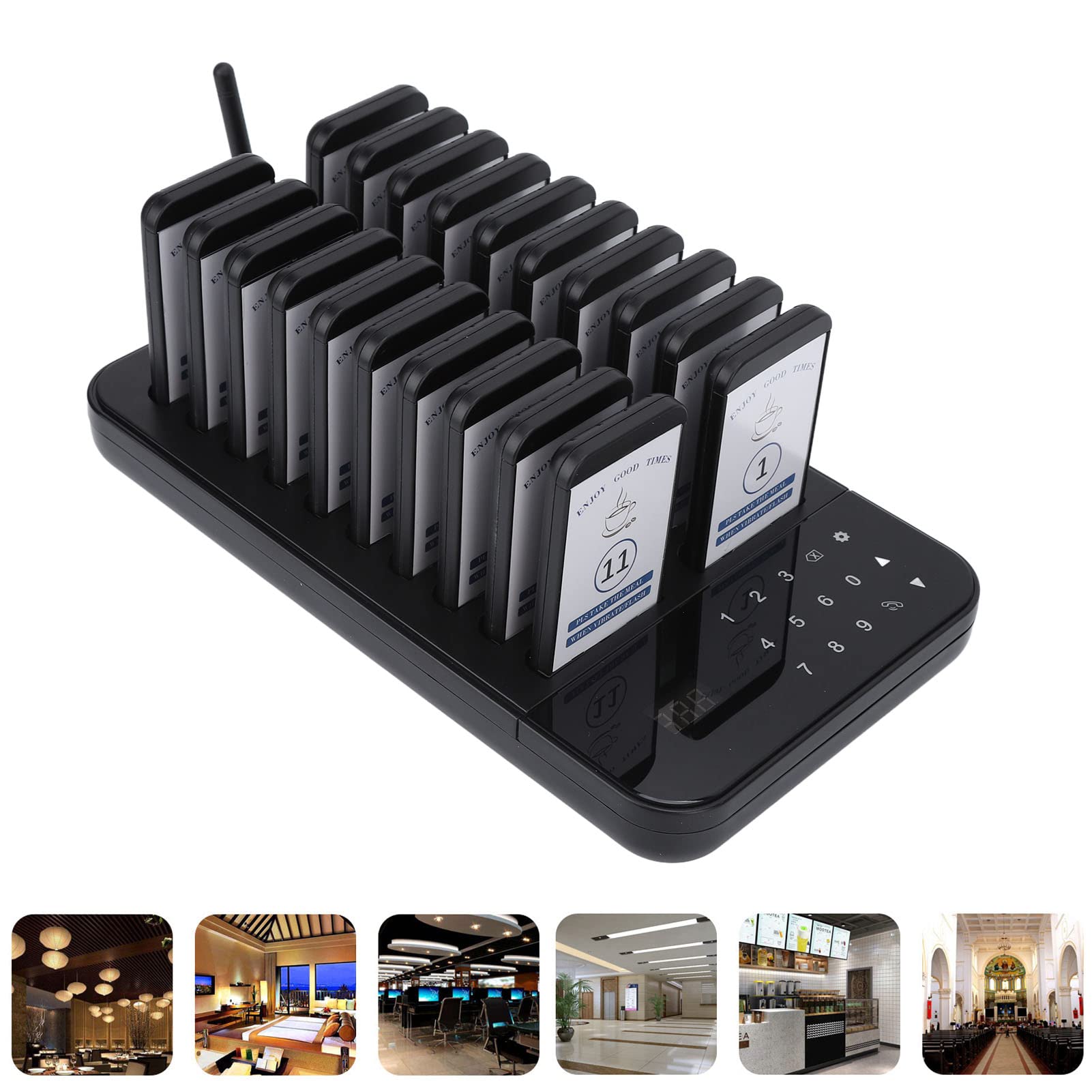 Dpofirs Pager für Restaurants, Paging System mit 20 Pagern, Buzzer Beep Lineup Waiting Queue Signal Calling Customer Service for Cuisine Hospital Clinic(EU)