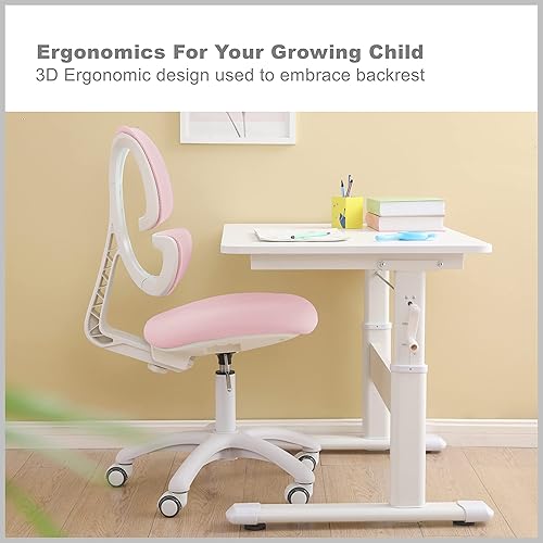 Miniatura 4 de Silla de escritorio para niños, niñas, adolescentes, silla de computadora de oficina, diseño ergonómico, altura y profundidad de asiento ajustables,