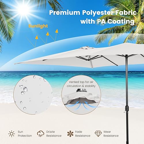 Miniatura 6 de Tangkula Sombrilla de patio de doble cara de 15 pies con manivela, parte superior ventilada, sombrilla rectangular grande para exteriores con