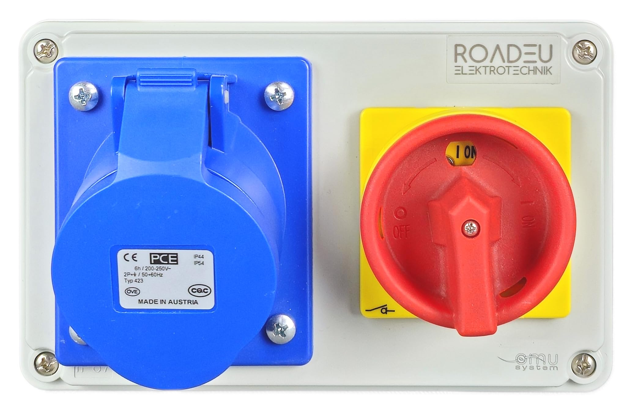 RoadEu - 16 A Presa Schuko 3P 230 V - Presa CEE monofase con interruttore bloccabile. IP44