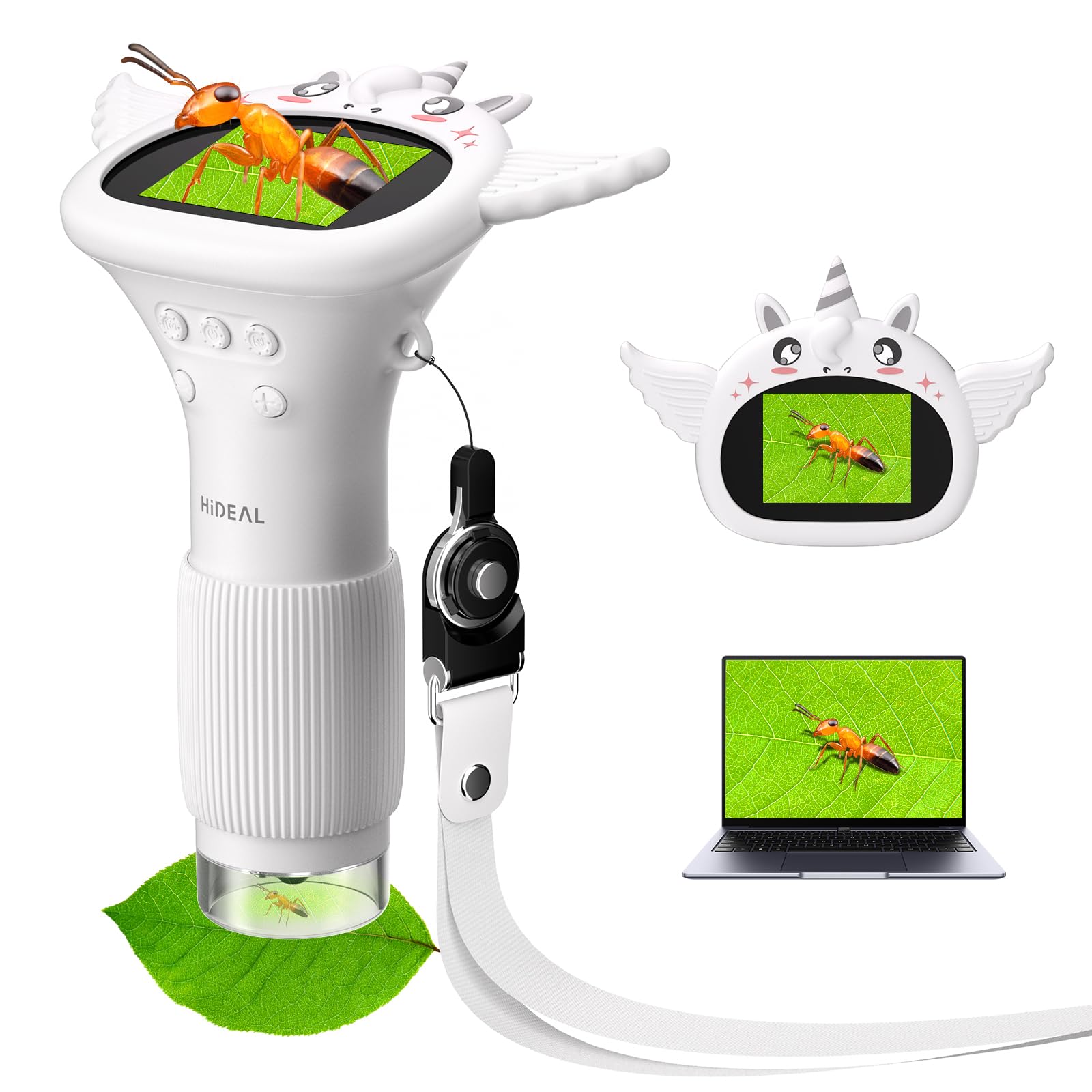 Hideal HP40 IPS Microscope for Kids: [Easy and Fun] 2" Portable Handheld Kids Microscope Miniscope, Pocket Mini Scope Educational Science Kit, Birthday Gifts for Kids, PC View, White