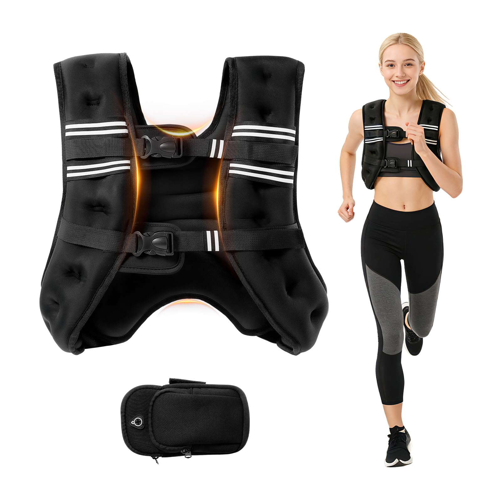 Weighted Vest 8lb 12lb 16lb 20lb Weight Vest with Reflective Stripe for Workout Body Weight Vests for Women