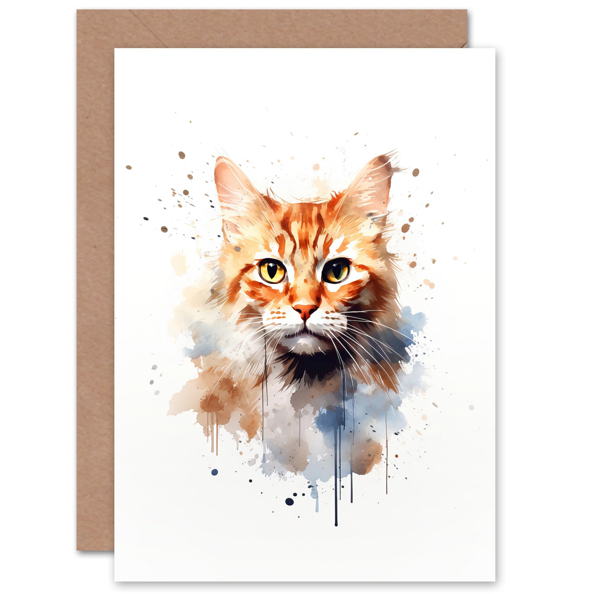 Artery8 - Watercolour Pet Portrait Painting - Orange Tabby Cat - Greeting Card