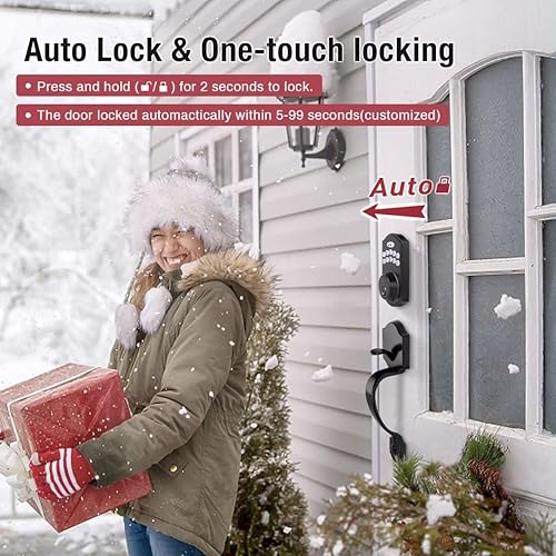 Miniatura 3 de Cerrojo de seguridad inteligente para puerta, juego de manijas de puerta delantera, cerrojo de puerta de entrada sin llave con manija de palanca,