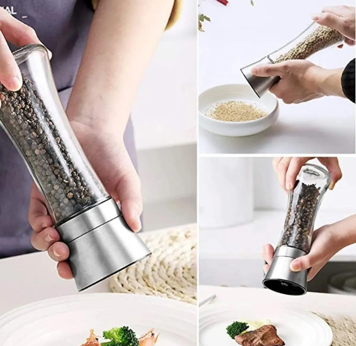 Busstier Stainless Steel Spice Mill Set with Glass Body with Lid 2 7.5 Inch — Amazon image 5
