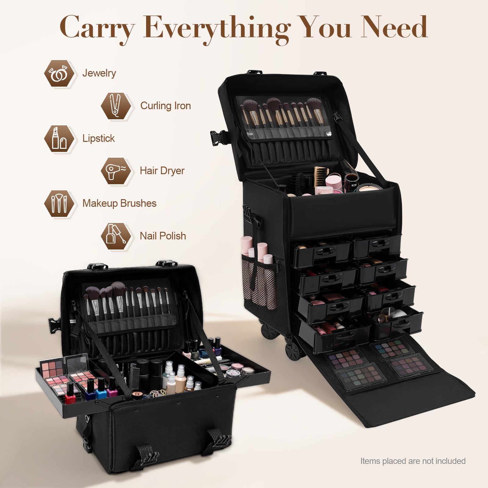 Valise cosmétique 2 en 1 avec 8 tiroirs, valise de tatouage avec roulettes et sac bandoulière amovible Valise cosmétique Valise à roulettes Valise cosmétique Valise à roulettes Valise cosmétique