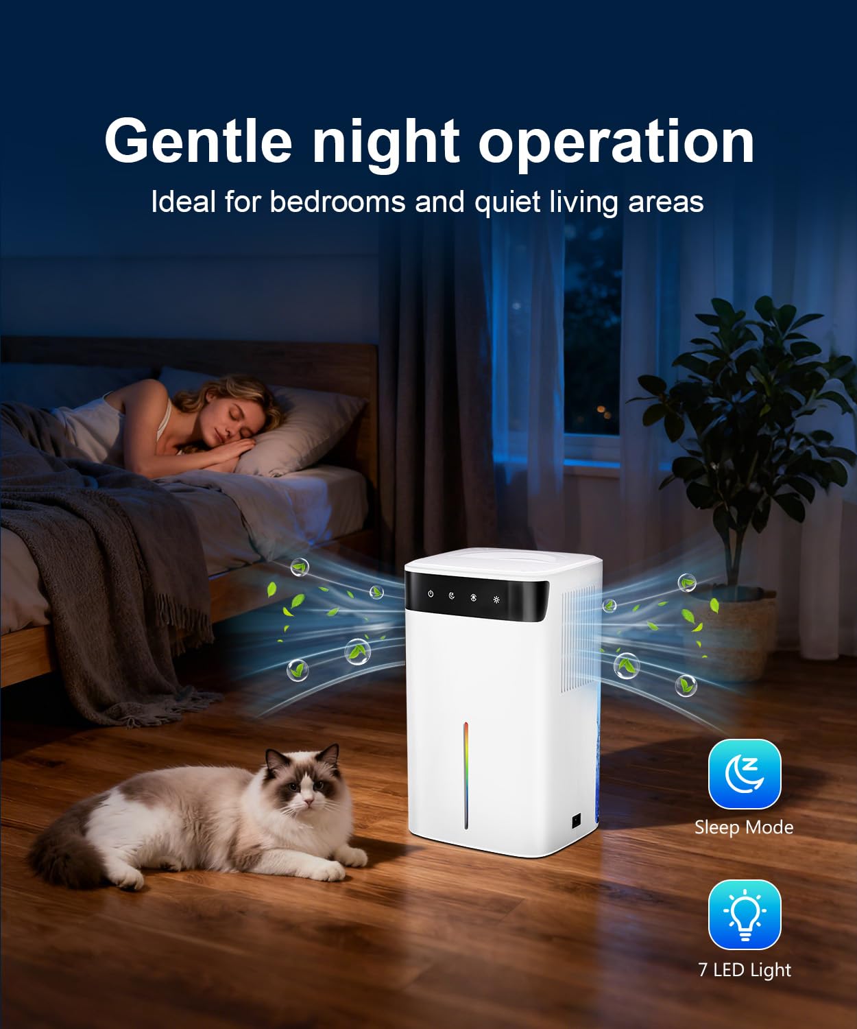 500ML Elektryczny Osuszacz Powietrza ze Zmiennym Światłem LED i Odmrażaniem - Cichy Tryb Nocny 40dB do Sypialni, Kuchni, Piwnicy, Przeciwko Pleśni