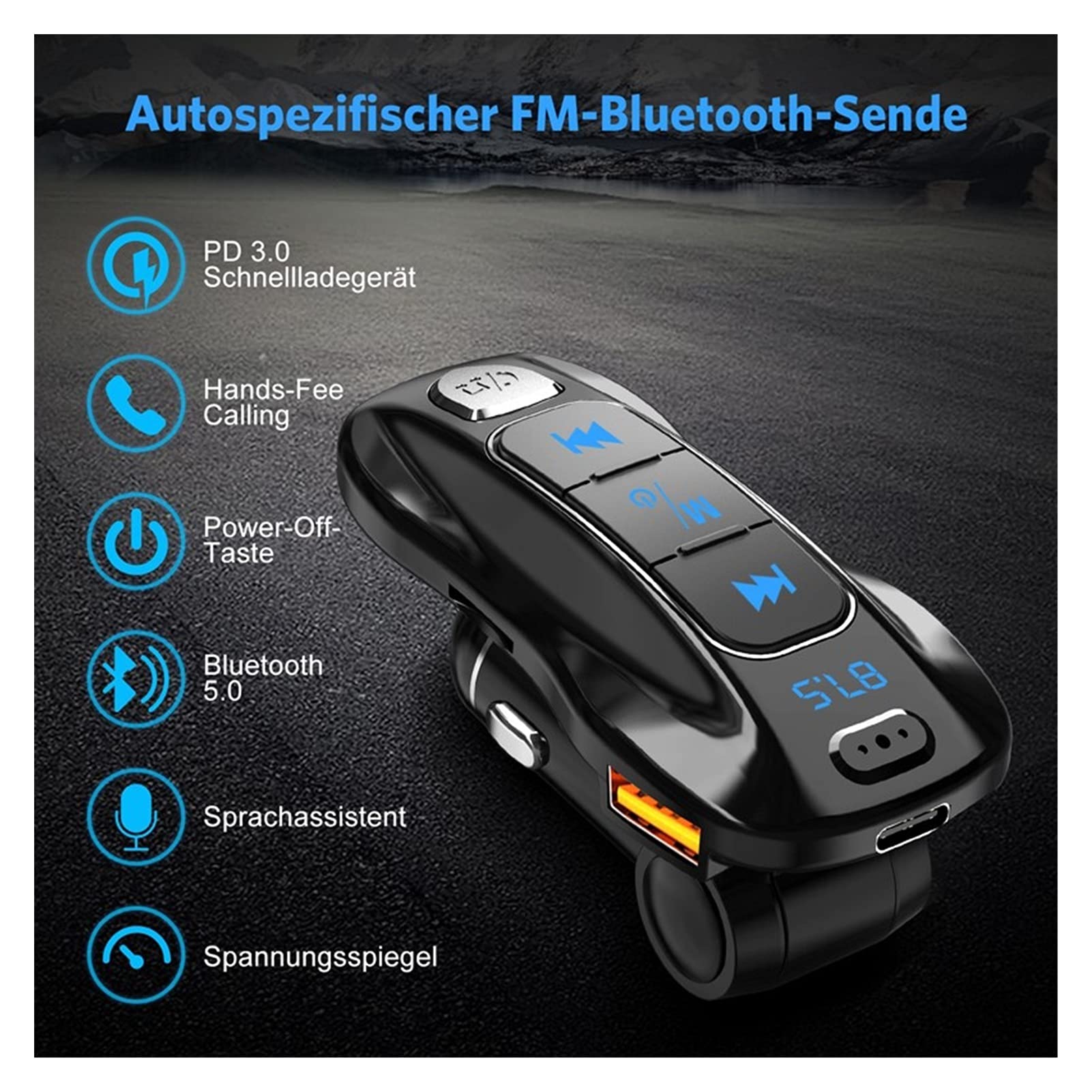 Adattatore Audio Bluetooth. Auto Pieghevole FM. Trasmettitore Bluetooth Bluetooth 5.0 MP3. Lettore Musicale PD3.0. Ricarica Rapida TF. Adattatore Radio Automatico Disco u Disco