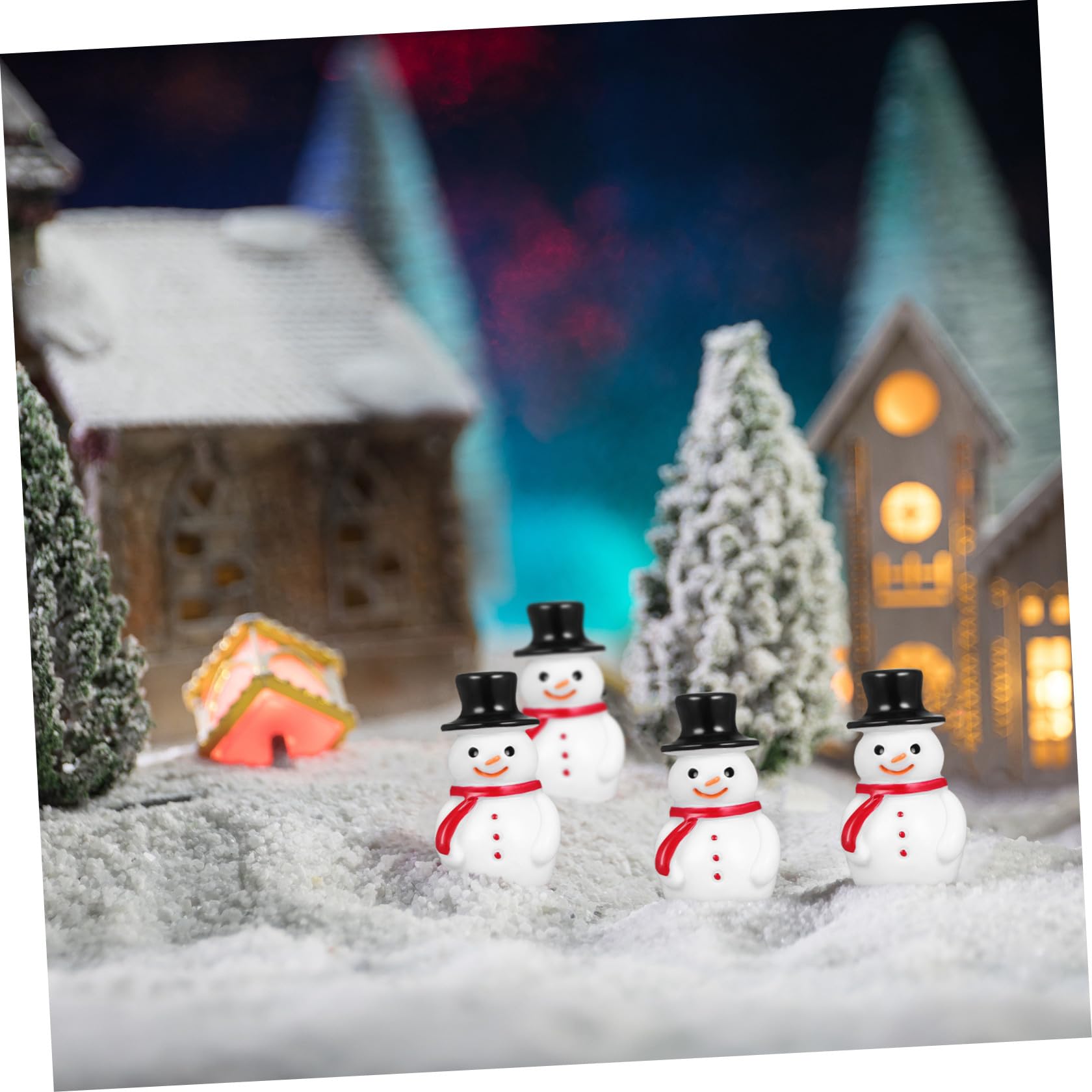Miniatur Schneemann Figuren mit Schwarzem Hut aus Kunstharz 20 Stück Stabile und Leichte und Selbstgemacht Bastelzubehör Weihnachtsdeko für Desktop