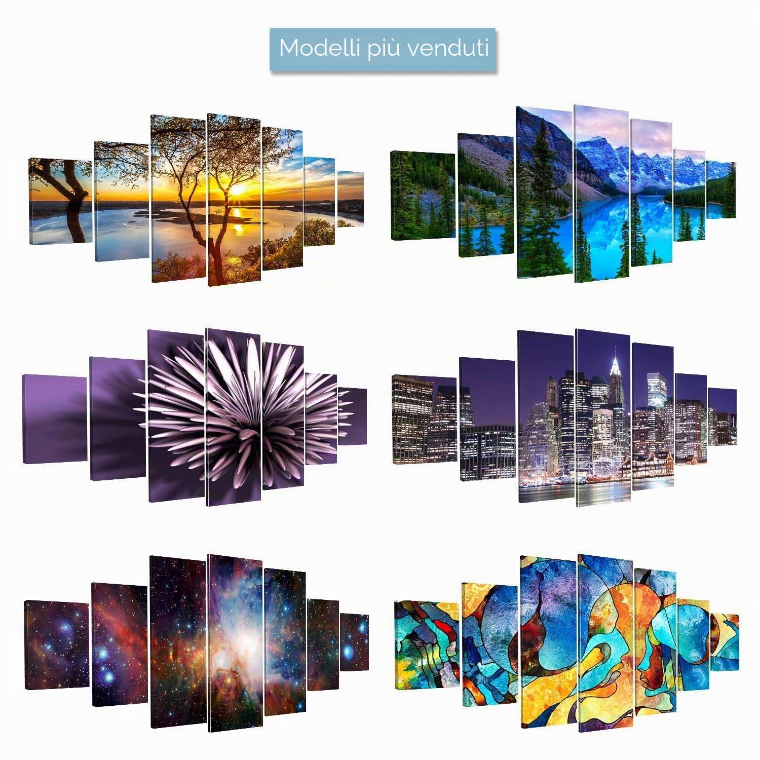 Startonight Grande Quadro su Tela Tramonto sul lago, Stampe Incorniciato e Pronta da Appendere Design Moderno Arredamento Arte Fotografia Formato XXL Multipannello di 7 Parti 100 x 240 CM