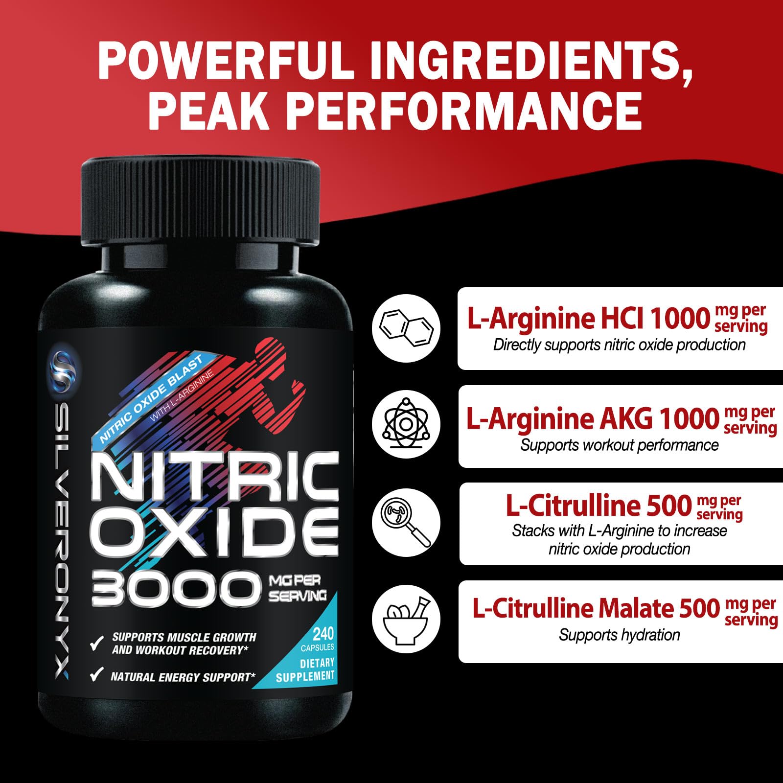 Nitric Oxide Supplement 3000mg Blend - 3X Strength L-Arginine & L-Citrulline - Complete Pre Workout Nitric Booster - Natural Energy & Muscle Support for Men & Women - Bottled in USA - 240 Capsules — Amazon image 6
