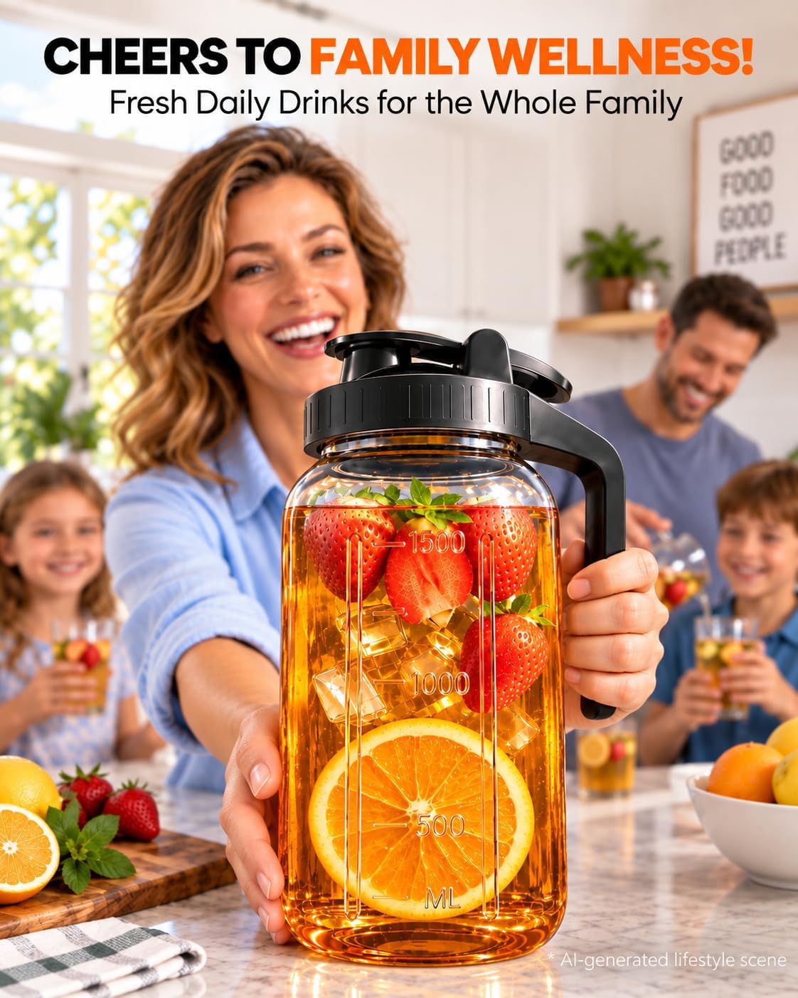 64oz Mason Jar Pitcher, Glass Pitcher with Lid for Tea & Cold Brew