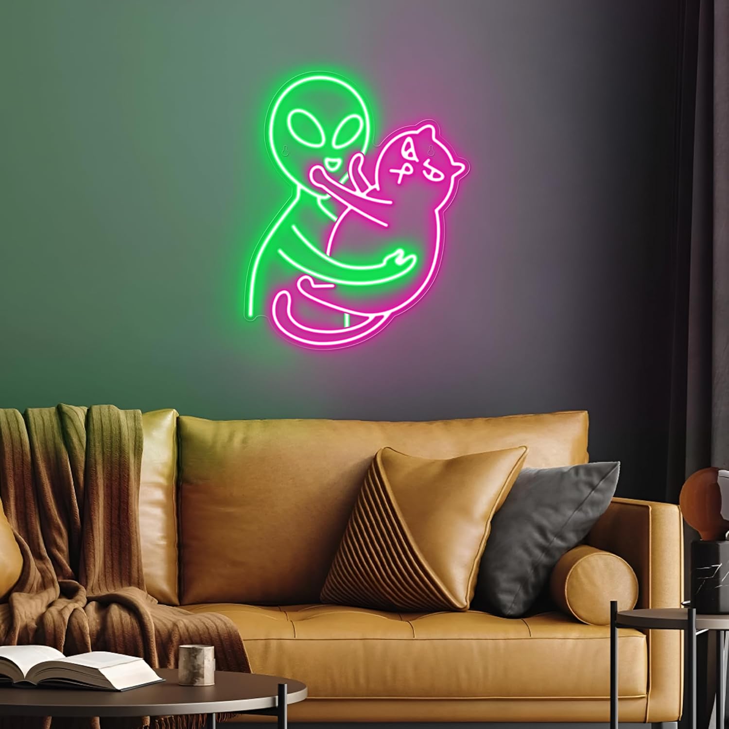 Kavaas Alien Cat Neon Sign, Green Alien Petting Cat LED Light for Game Room, Party, Bar, Man Cave Decor | Alien Neon Light Wall decor - Best Gifts for Alien Fans, Teenage Boys, Kids - Image 2