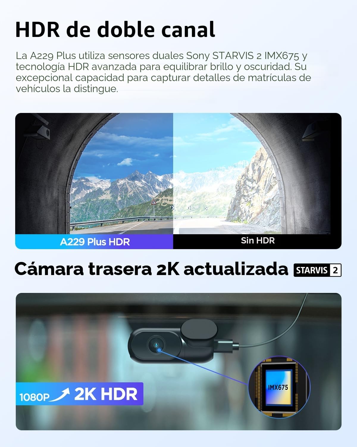 VIOFO A229 Plus 2K + 2K Dual STARVIS 2, cámara de salpicadero delantera y trasera HDR, control por voz y cámara de auto WiFi de 5 GHz, GPS ultra preciso, visión nocturna excelente 2.0