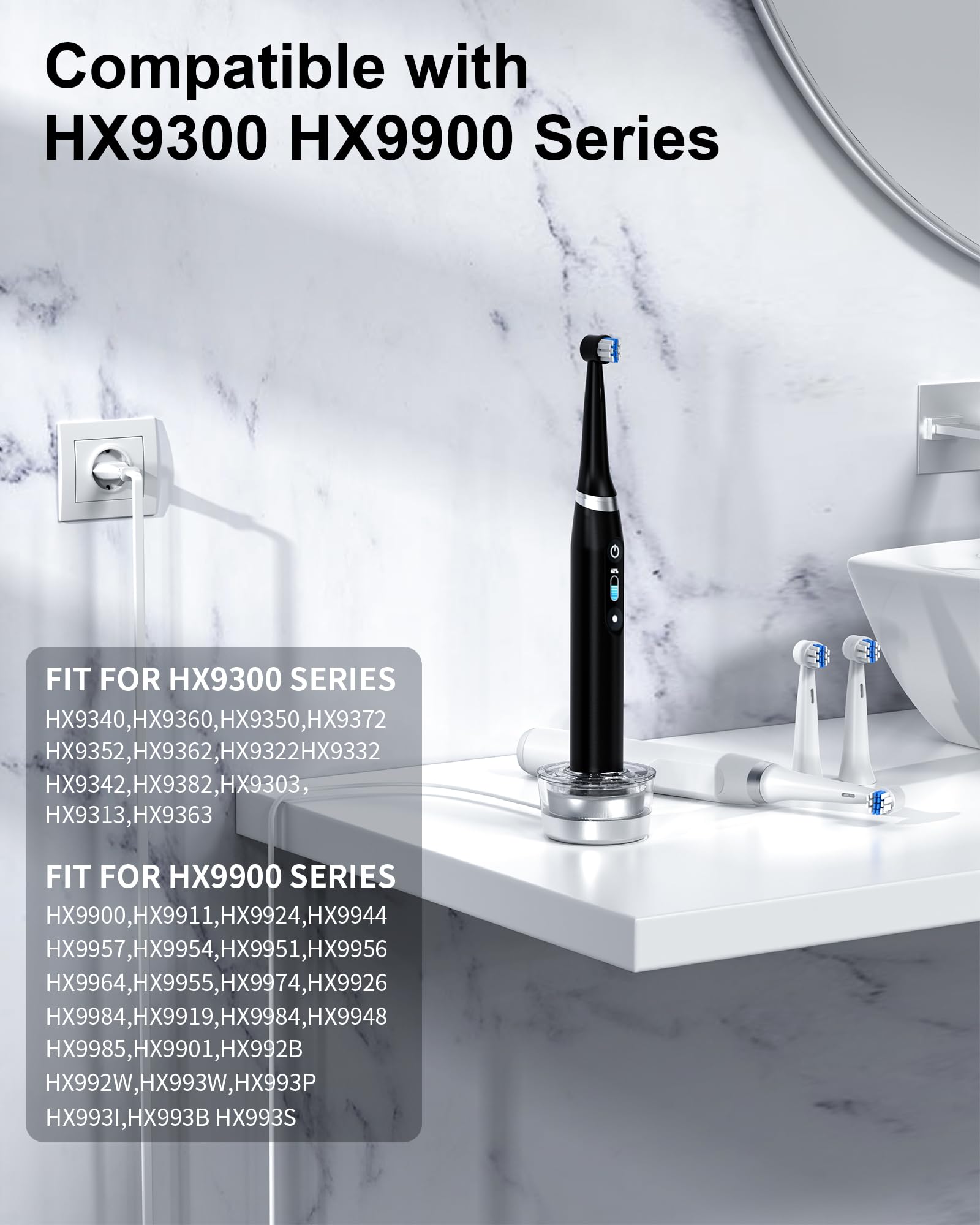 Ładowarka do elektrycznej szczoteczki do zębów Philips Sonicare z serii 9000, do Philips Sonicare HX9914/54 55 57, HX9911/53 63 79 84 88 89, HX9992/11 12 (Biały)