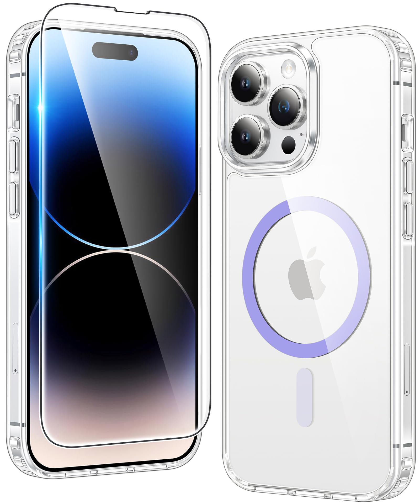 FNTCASE for iPhone 14 Pro-Max Case Compatible with Magsafe Clear Phonecase | Screen Protector, Military Grade Drop Protection, Slim Magnetic Phone Cases, Shockproof Bumper, Transparent Cell Cover