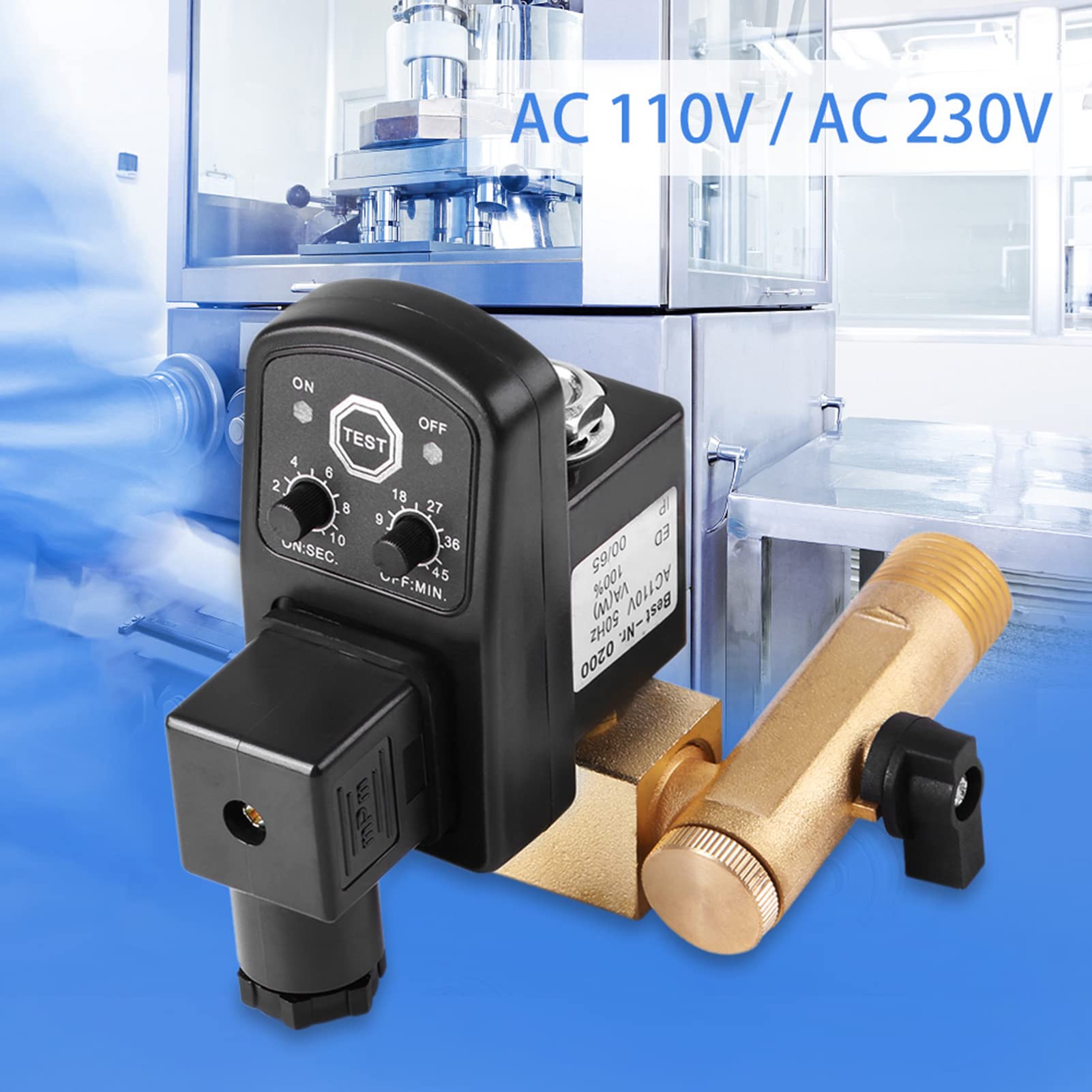 Válvula de drenaje de tiempo - G1/2 DN15 Válvula de drenaje temporal electrónica automática para la gestión del condensado del compresor de aire(230V)
