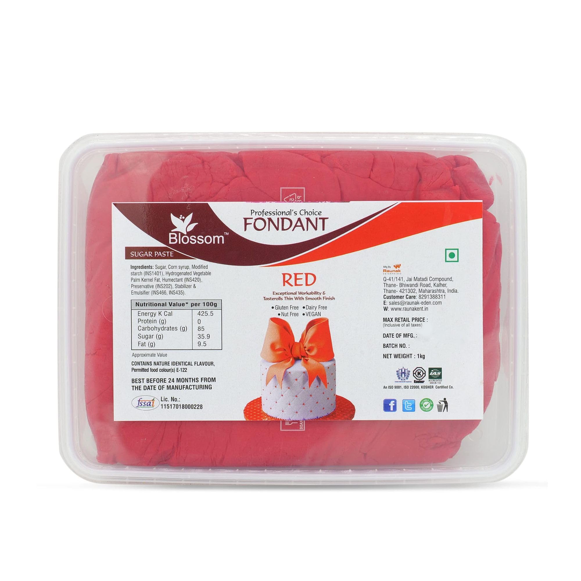 BLOSSOM Red Sugar Paste / Fondant for Cake Decorating, 1Kg