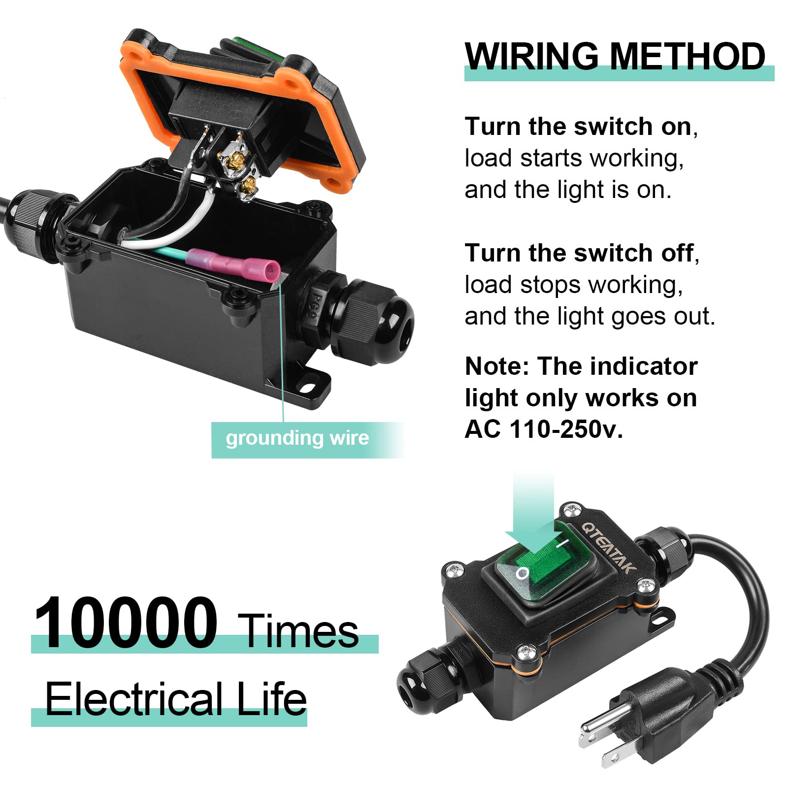 110v Waterproof Switch Heavy-Duty Waterproof Rocker Switch - 20A/125V ...