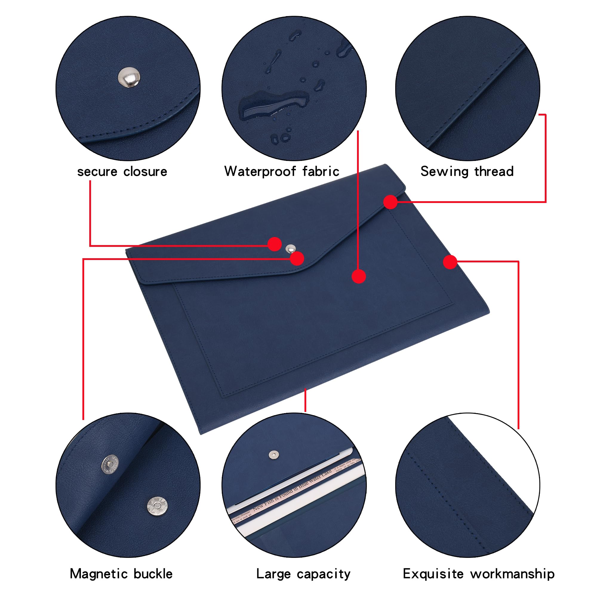 Wason Porte-documents Extensible A4 En Cuir PU - Pochettes Pour PC, Tablette, Factures Et Voyage